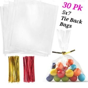 - 30pcsCellophane Clear Gift Bags with 30 twist ties in different colors.